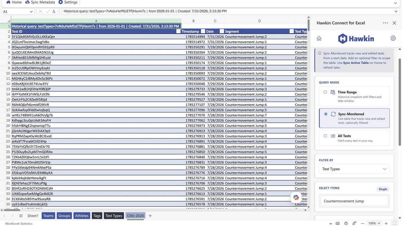 Building a filtered test table in Excel